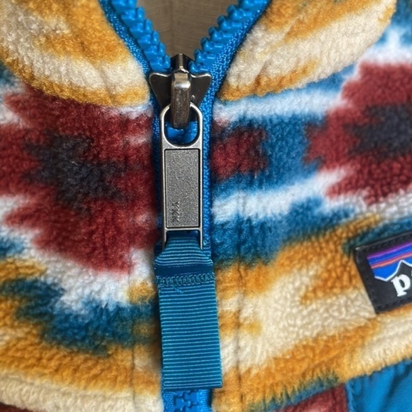 Patagonia Synchilla Snap T Fleece Vest Aztec Pattern gold blue Women jacket Sz S - Picture 12 of 15